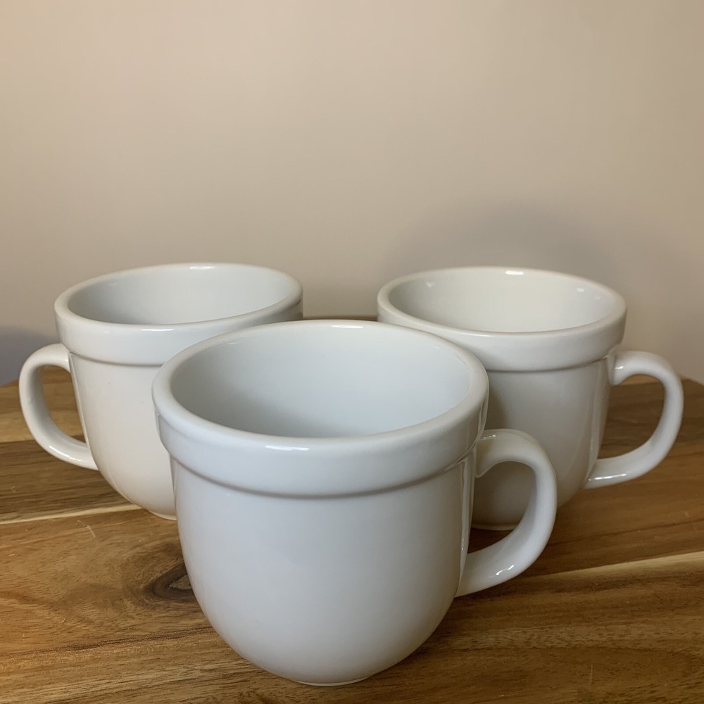 Pottery Barn Suppertime Set Of 3 White minimalist Mugs Coffee Tea Cups EUC